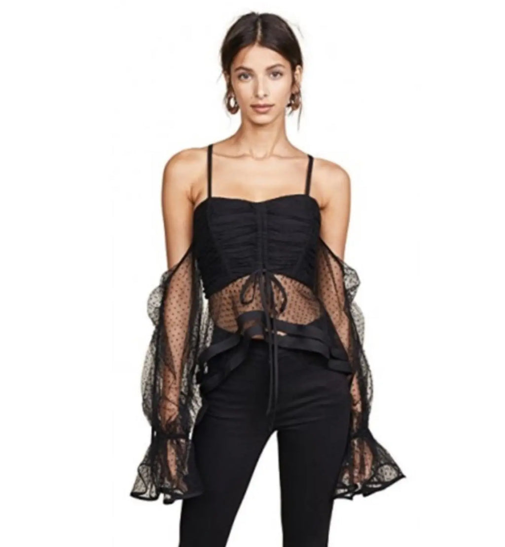 Black Polka Dot Mesh Crop Top - Velvet Violence