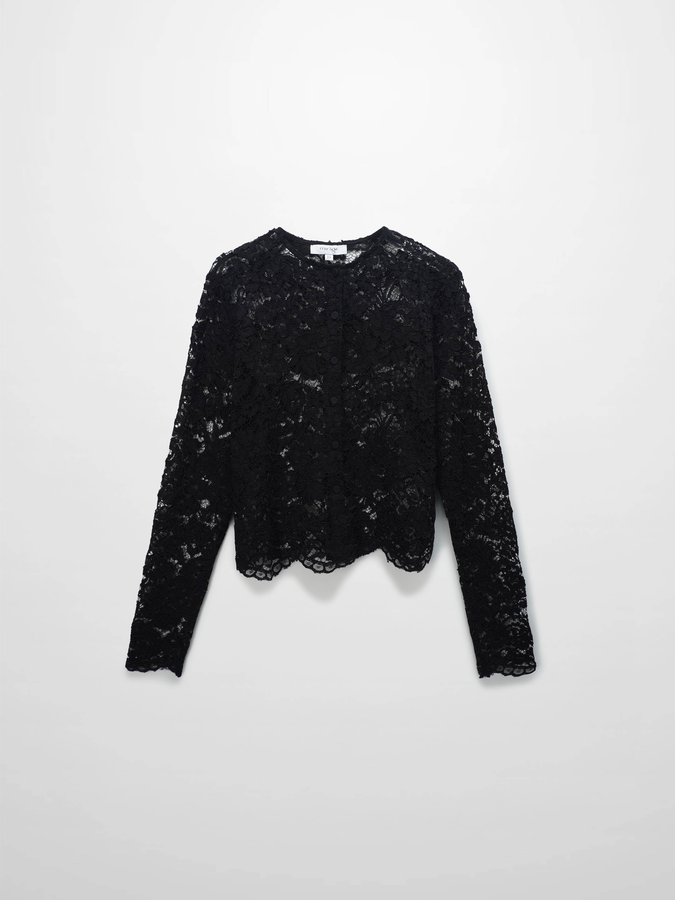 Lace Button Down Cardigan Top-Black-0