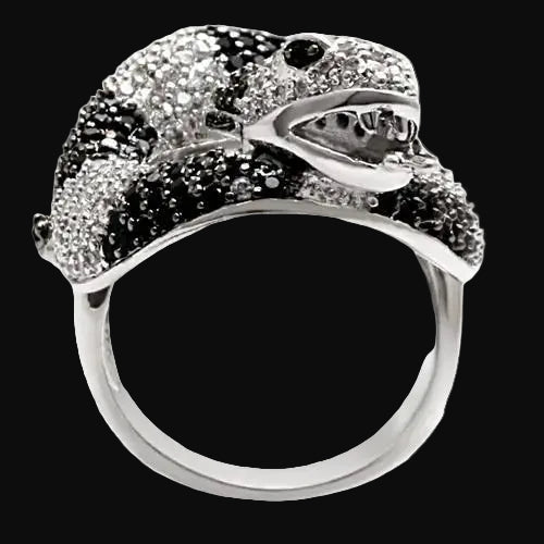 Coiled Serpent Black & White CZ Gothic Statement Ring