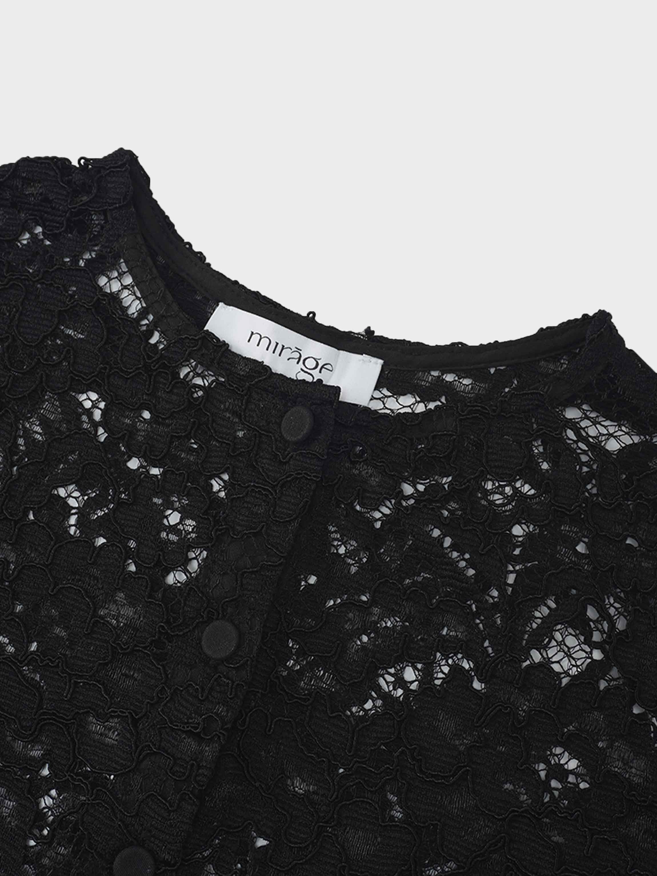 Lace Button Down Cardigan Top-Black-1