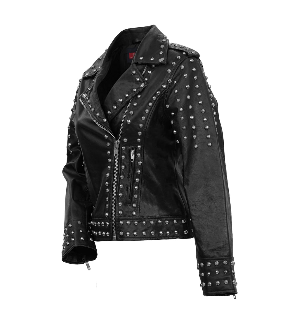 Studded Lambskin Leather Biker Jacket