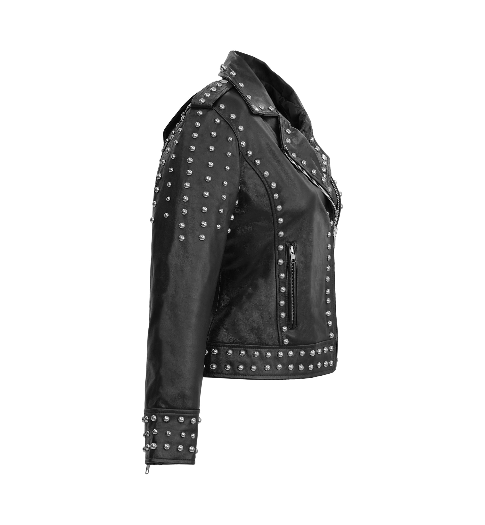 Studded Lambskin Leather Biker Jacket