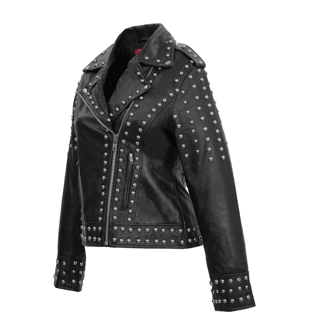 Studded Lambskin Leather Biker Jacket