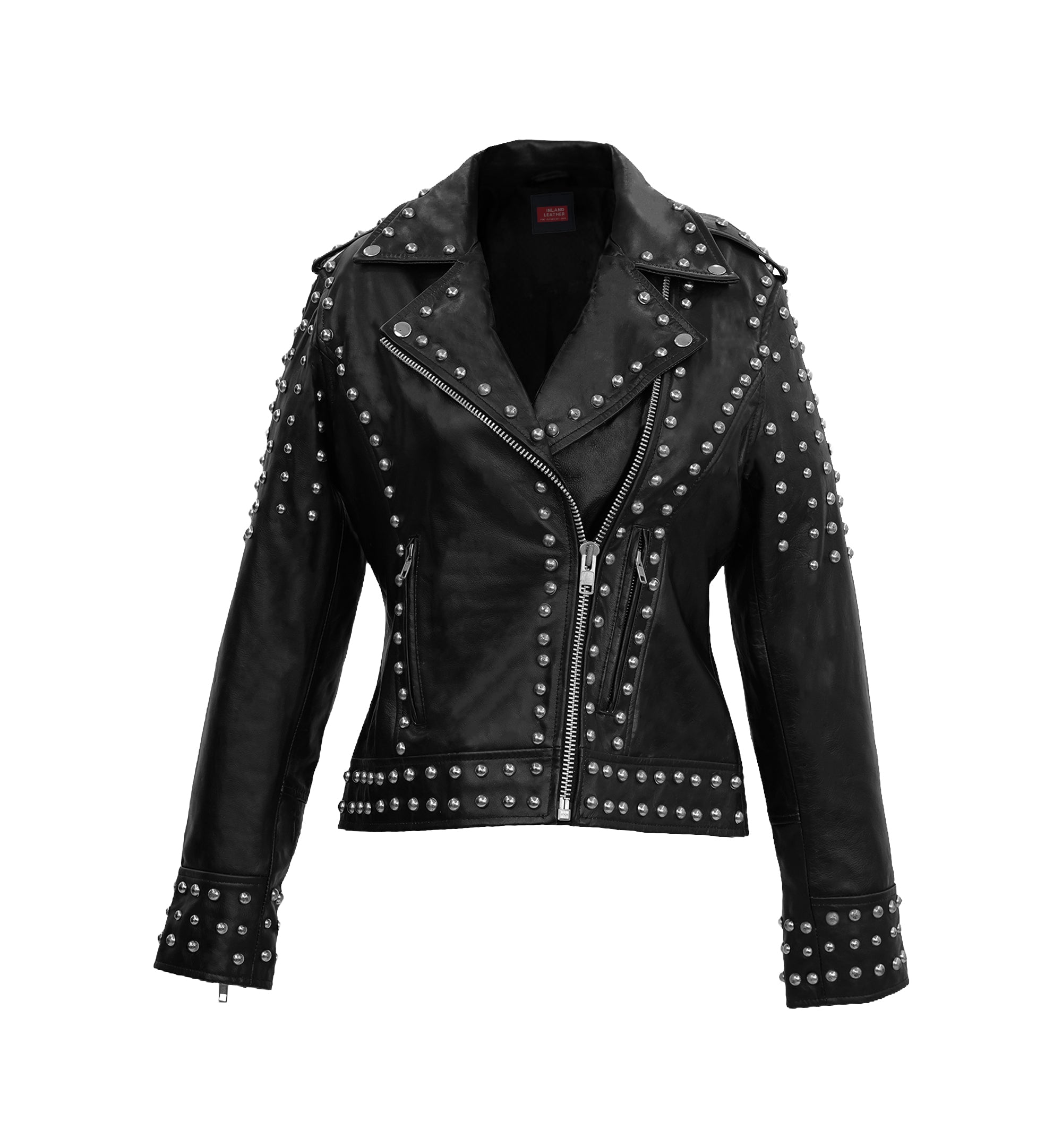 Studded Lambskin Leather Biker Jacket