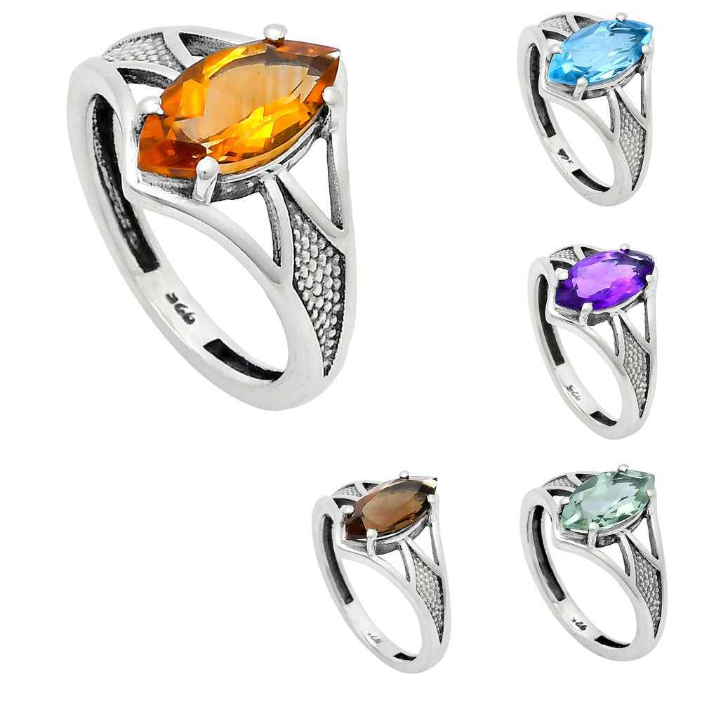 Marquise Cut Gemstone Sterling Silver Ring – Vintage Statement