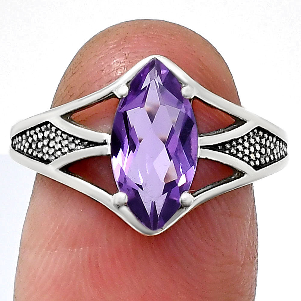 Marquise Cut Gemstone Sterling Silver Ring – Vintage Statement