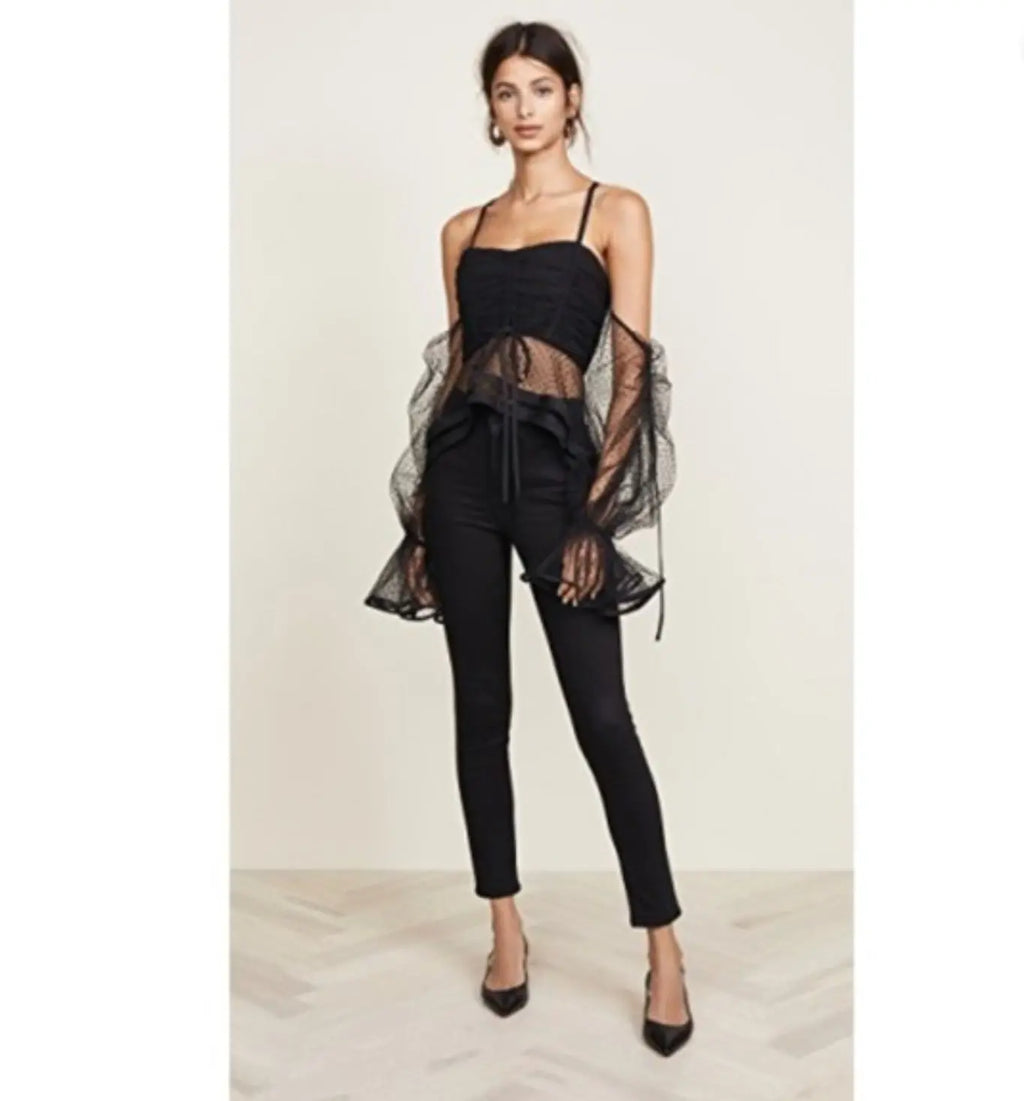 Black Polka Dot Mesh Crop Top - Velvet Violence