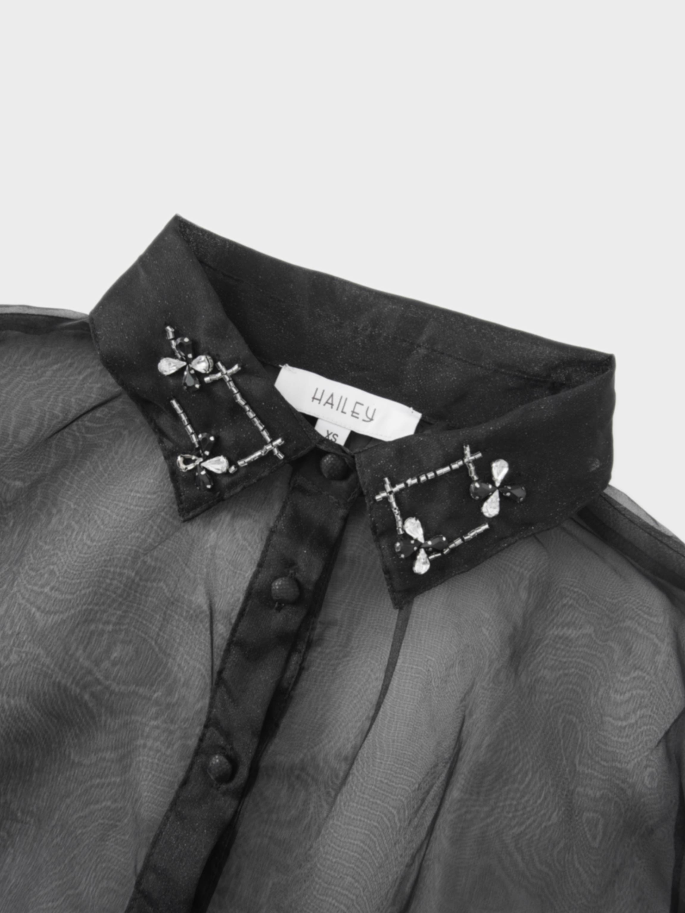 Organza Beaded Collar Blouse