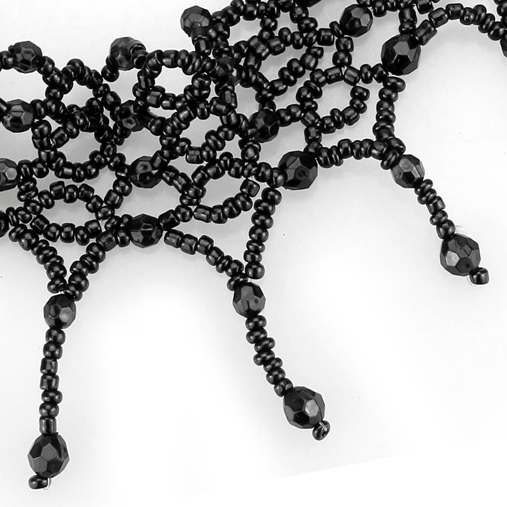 LO4717 - Rhodium Brass Necklace with Synthetic Synthetic Glass in Jet Alamode
