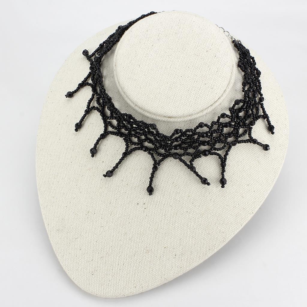 LO4717 - Rhodium Brass Necklace with Synthetic Synthetic Glass in Jet Alamode