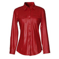 Women's Genuine Leather Long Sleeve Button-Down Shirt – V-Neck, Gothic Nightclub Style