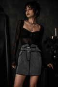 Rhinestone Sheepskin Leather Mini Skirt Don John