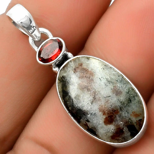 Natural Astrophyllite & Garnet Sterling Silver Pendant Velvet Violence