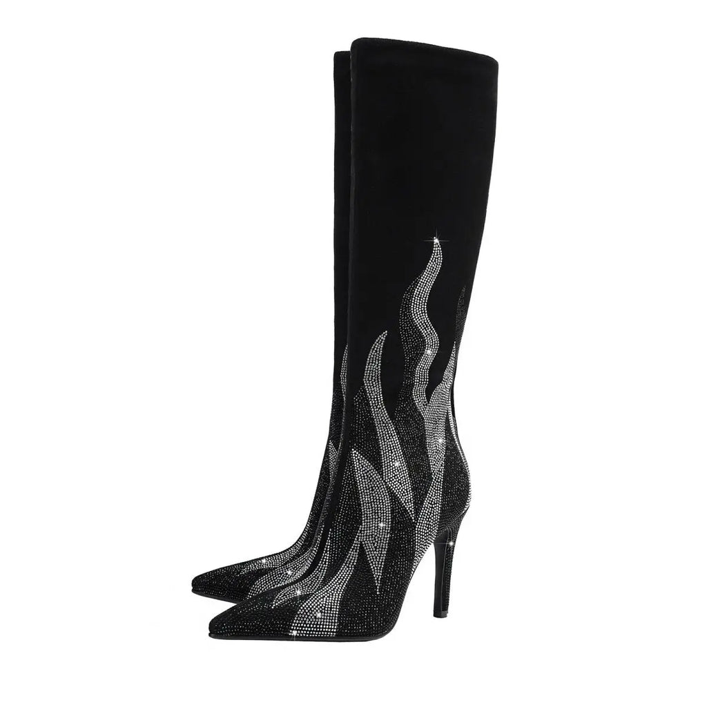 Silver Flame Knee-High Boots