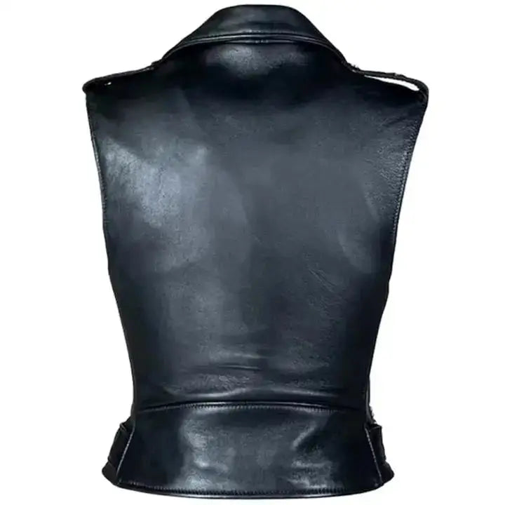 Womens Black Leather Biker Vest Riders Republic UK