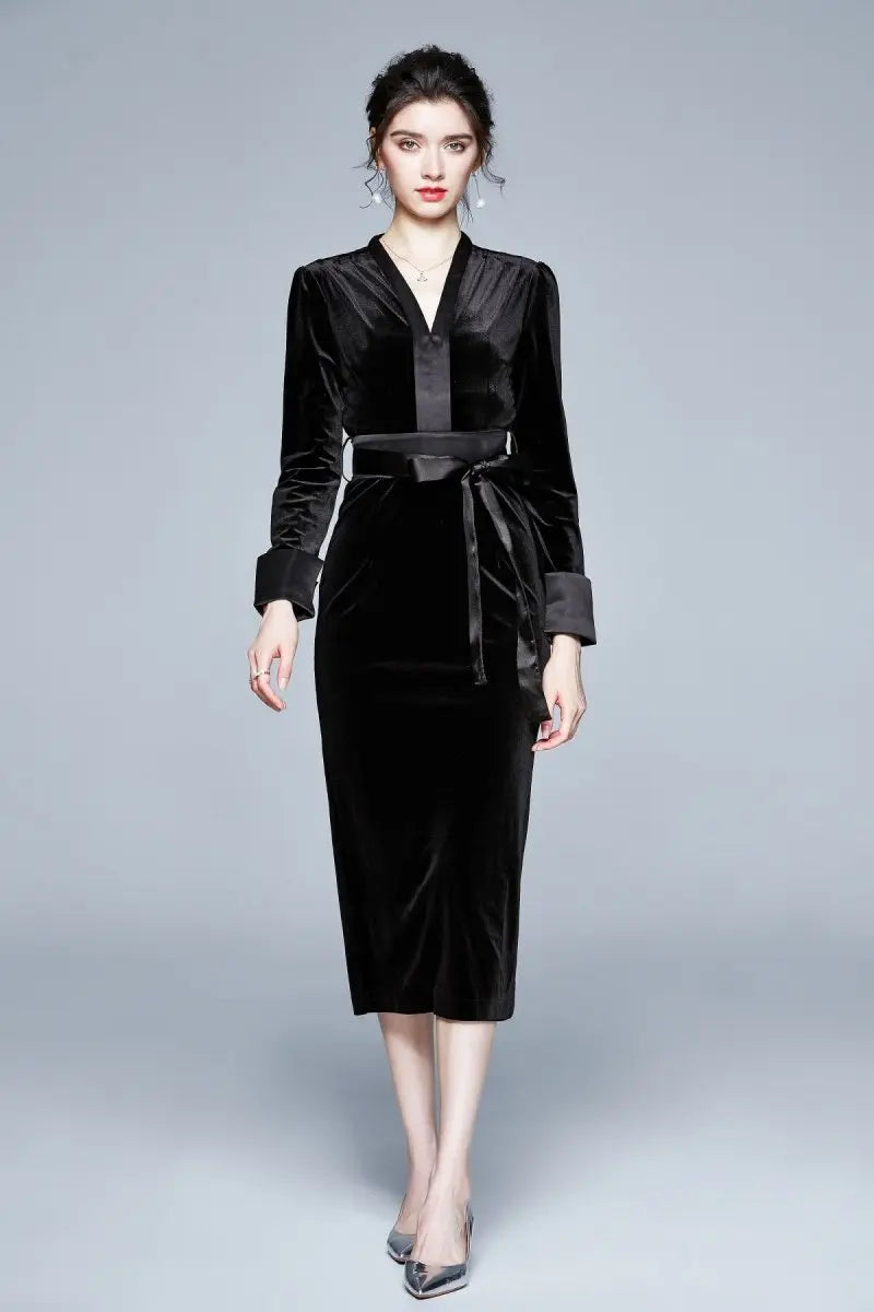 Black Velvet Kimono Midi Dress - Velvet Violence