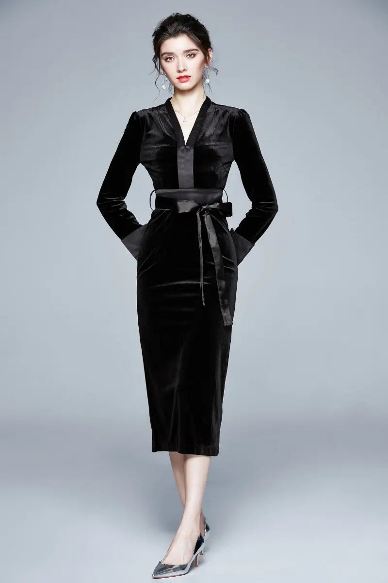 Black Velvet Kimono Midi Dress - Velvet Violence
