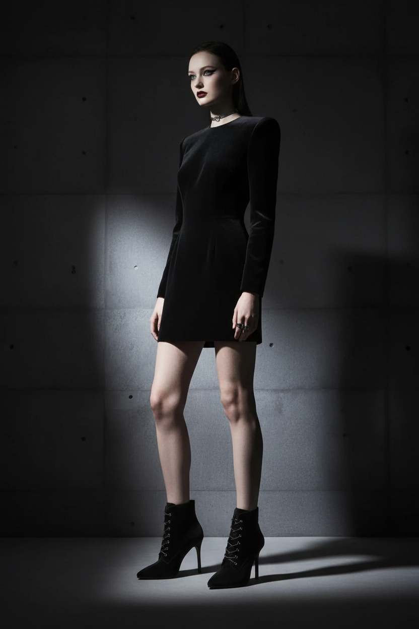 Bornsta Velvet Stiletto Boots — Full Length Short Dress