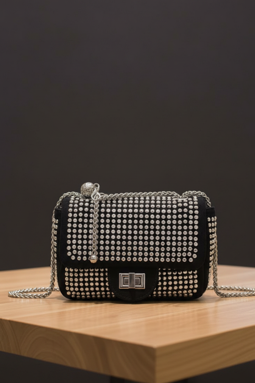 Chelsea Iridescent Strass Minaudière – Dark Charcoal Background