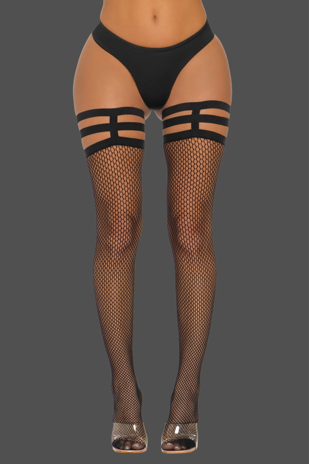 Strapped Fishnet Thigh High Tights