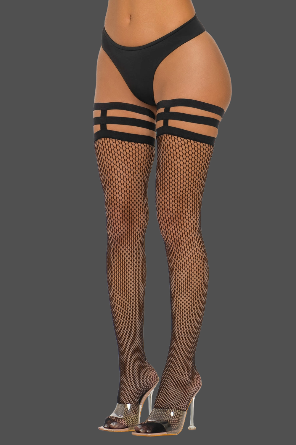 Strapped Fishnet Thigh High Tights
