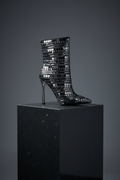 Extravagance Mirror Embellished Stiletto Boots – Pedestal, Medium Charcoal