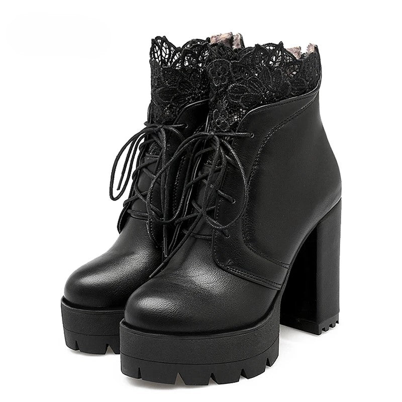 Dark Fae Gothic Lace Top High heeled Boot Darkstorm