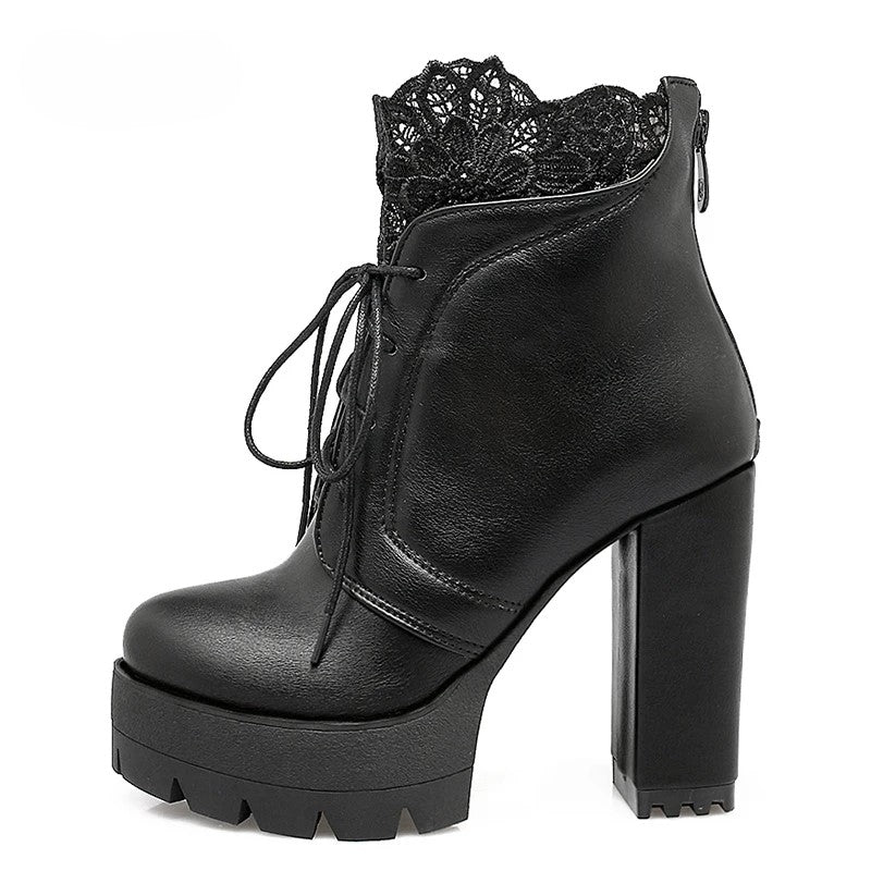 Dark Fae Gothic Lace Top High heeled Boot Darkstorm