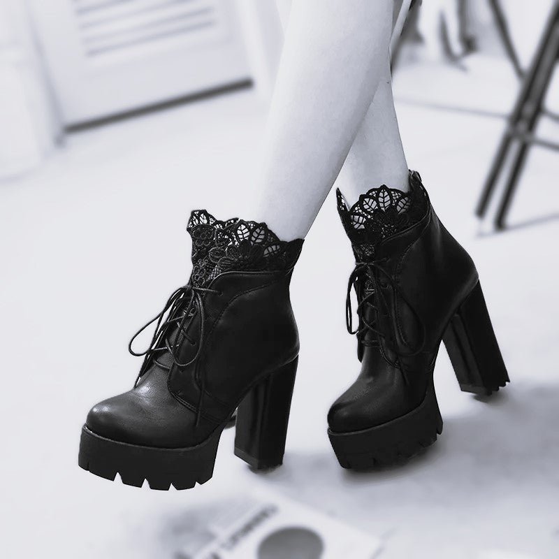 Dark Fae Gothic Lace Top High heeled Boot Darkstorm