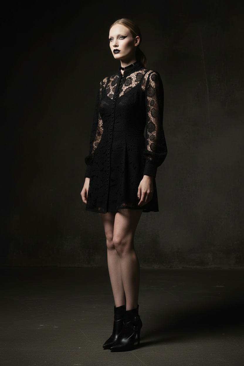 Liane Long Sleeve Mini Lace Dress — Gothic Ankle Boots