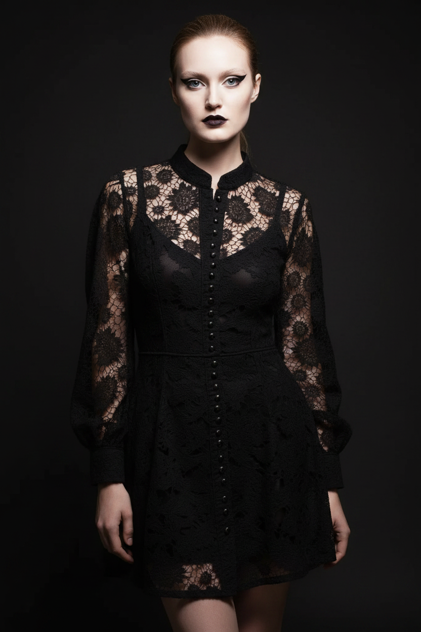 Liane Long Sleeve Mini Lace Dress — Upper Body