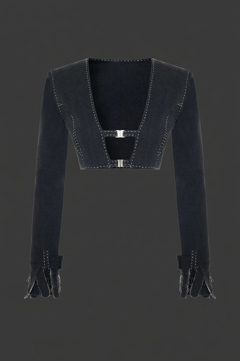 Luciano Cropped Denim Bolero Jacket - Dark Background