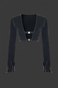 Luciano Cropped Denim Bolero Jacket - Dark Background
