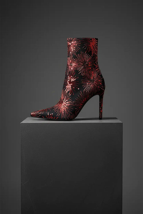 Oleander Sequin Embellished Stiletto Boots – Red, Pedestal, Medium-Dark Grey