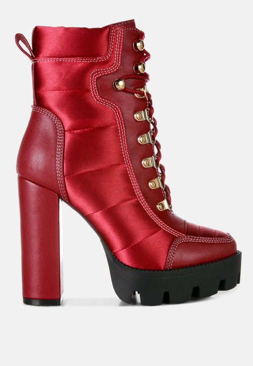 Scotch High Heel Quilted Satin Biker Boots London Rag