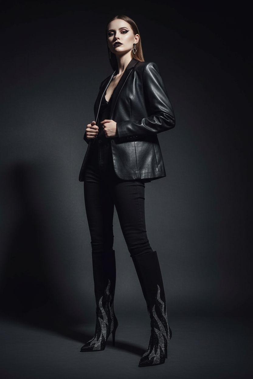Silver Flame Boots Goth Outfit