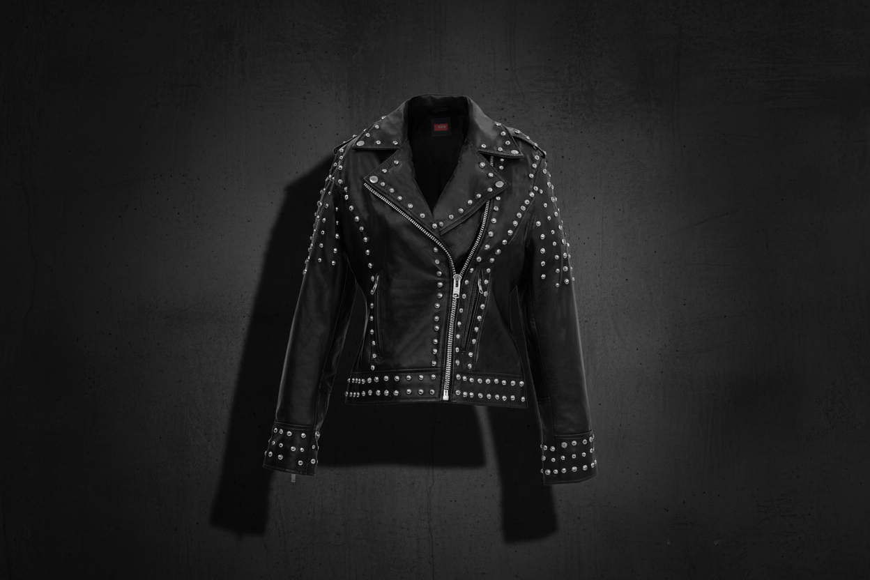 Studded Lambskin Biker Jacket – Editorial Background