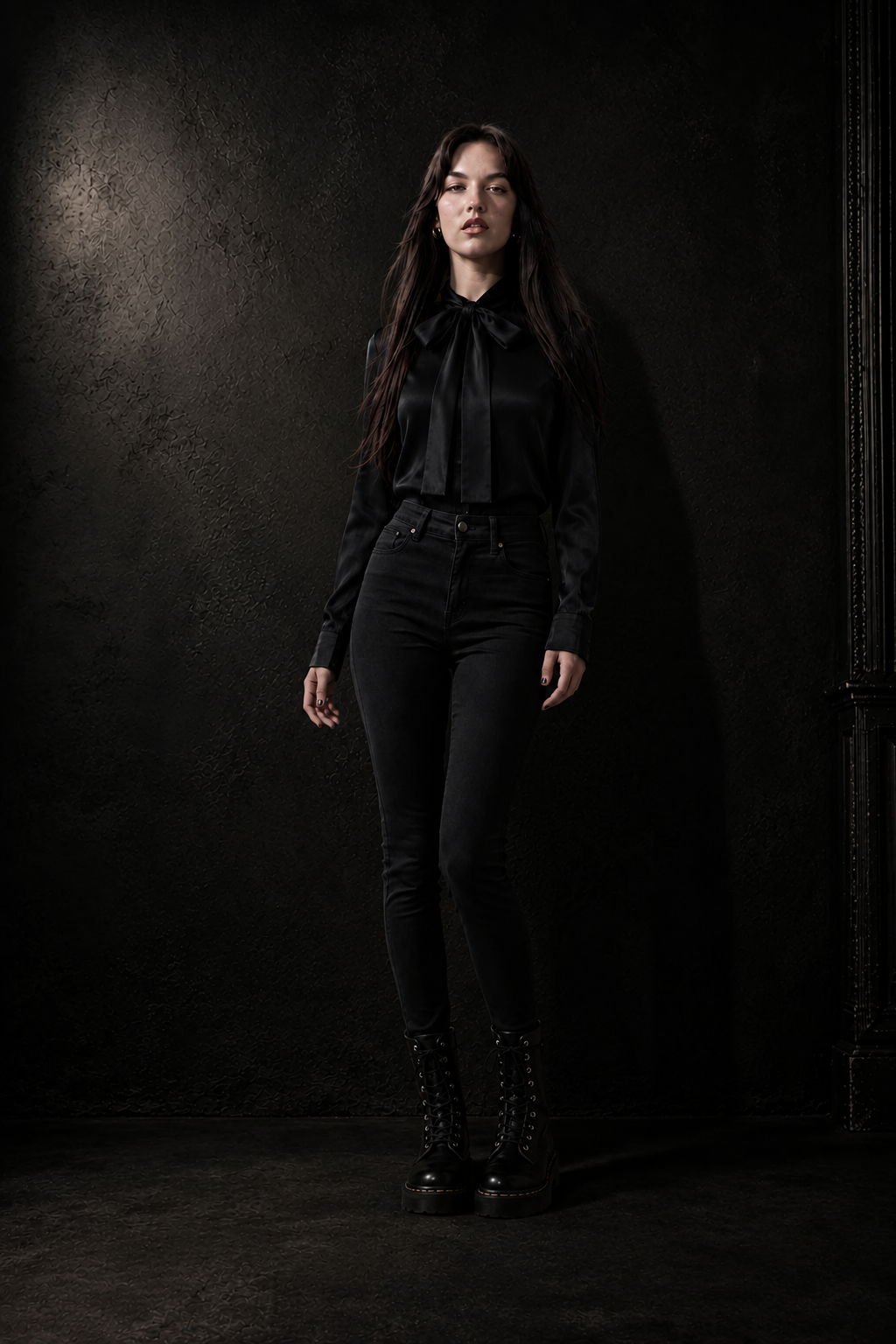Tie blouse model photo with fixed drape