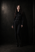 Tie blouse model photo with fixed drape