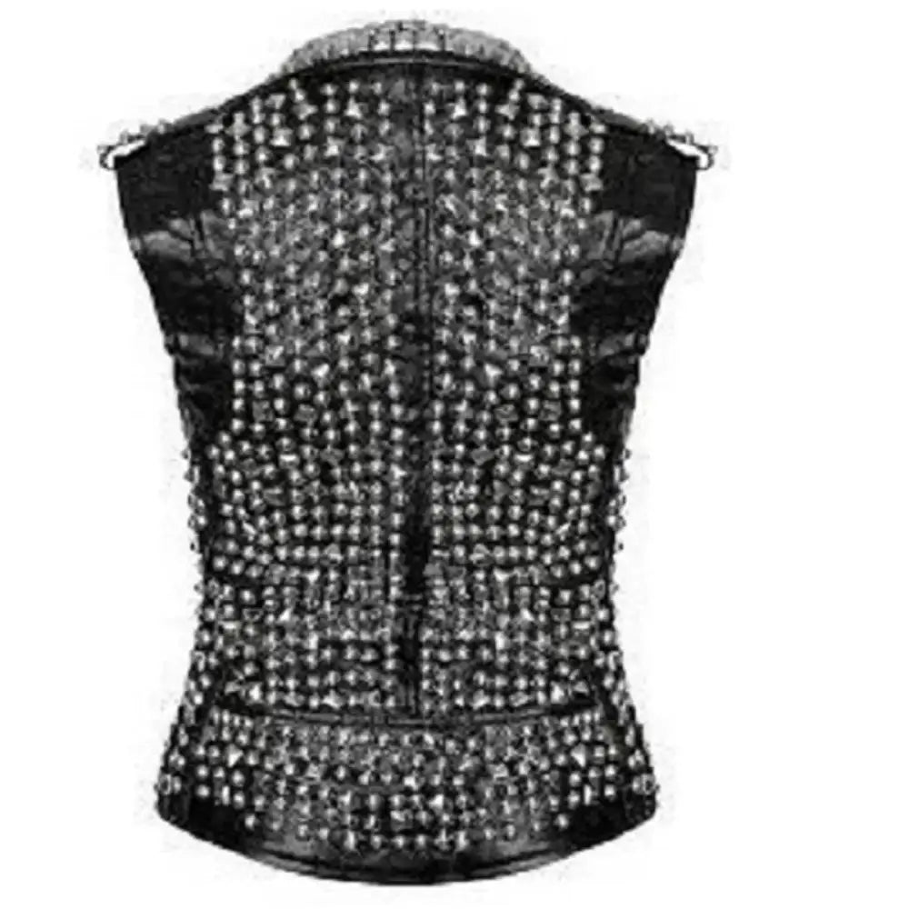 Women's Handmade Studded Leather Vest with Spike Belt – Punk Gothic Style