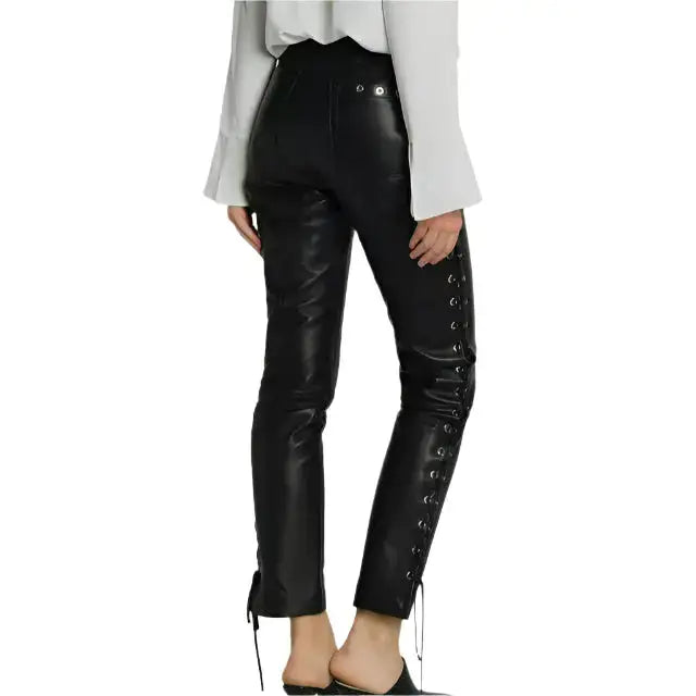 Women's Designer Black Lambskin Leather Pants – Slim Fit, Polyester Lined, Luxury
