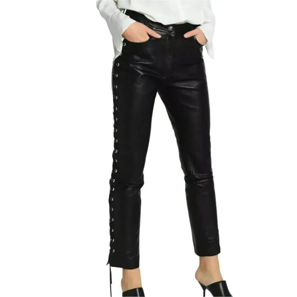 Women's Designer Black Lambskin Leather Pants – Slim Fit, Polyester Lined, Luxury