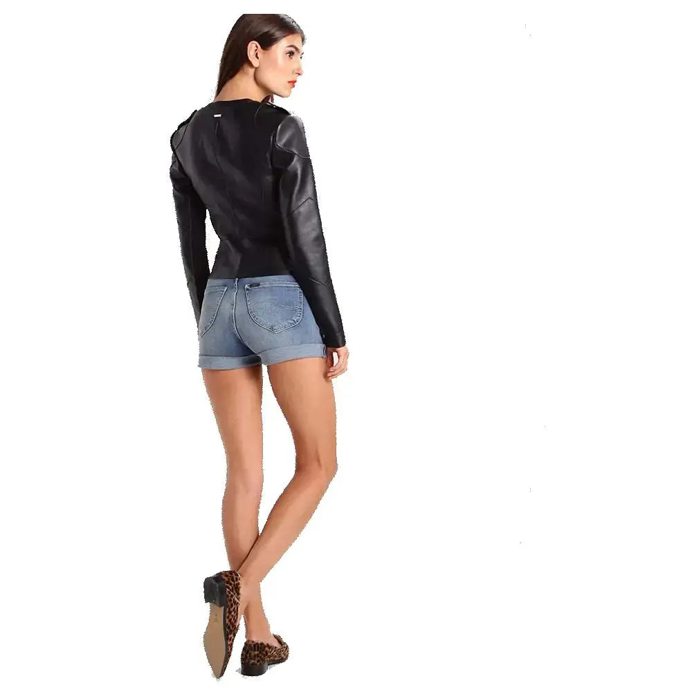 Women's Genuine Lambskin Leather Motorcycle Jacket – Satin Lined, Chained Zippers Riders Republic UK