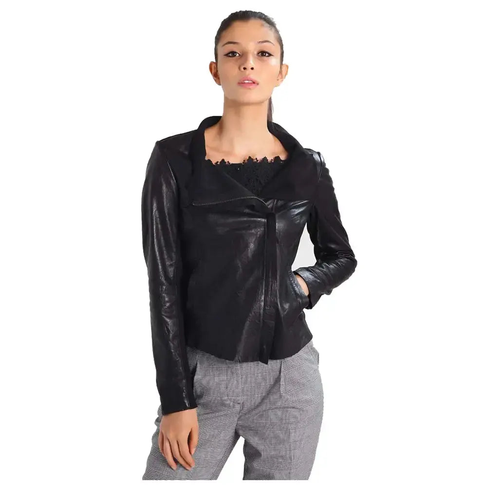 Women's Genuine Lambskin Leather Motorcycle Jacket – Satin Lined, Chained Zippers Riders Republic UK