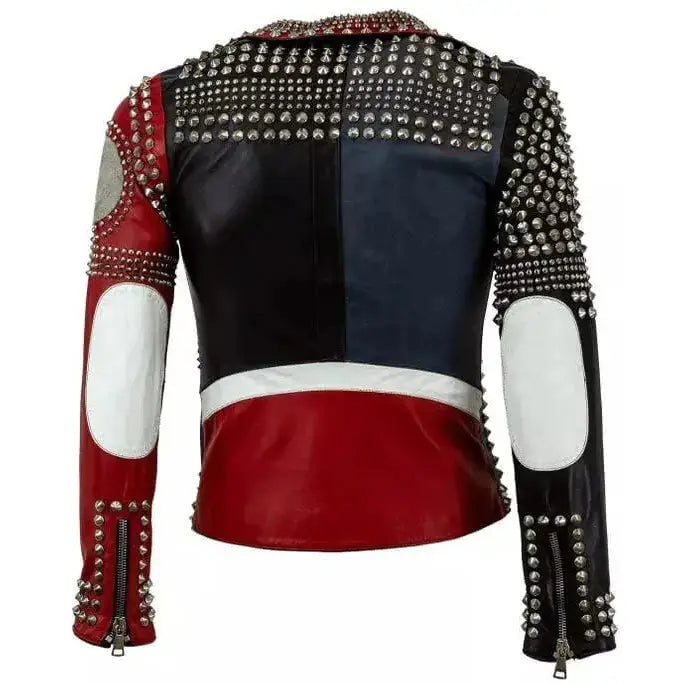 Women's Gothic Studded Cowhide Leather Biker Jacket – Silver Studs, Slim Fit