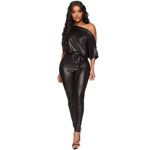 Women's Genuine Leather Off-Shoulder Bodysuit – Quilted Lining, Gothic Luxury One-Piece