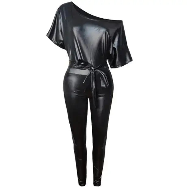 Women's Genuine Leather Off-Shoulder Bodysuit – Quilted Lining, Gothic Luxury One-Piece