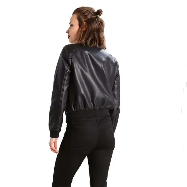 Women's Handmade Genuine Leather Jacket – Long Sleeve, Satin Lining, Zip Closure